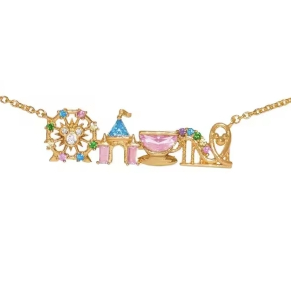 Disneyland Iconic Landmark Necklace Gold Jewelry Rhinestone Crystals Diamonds
